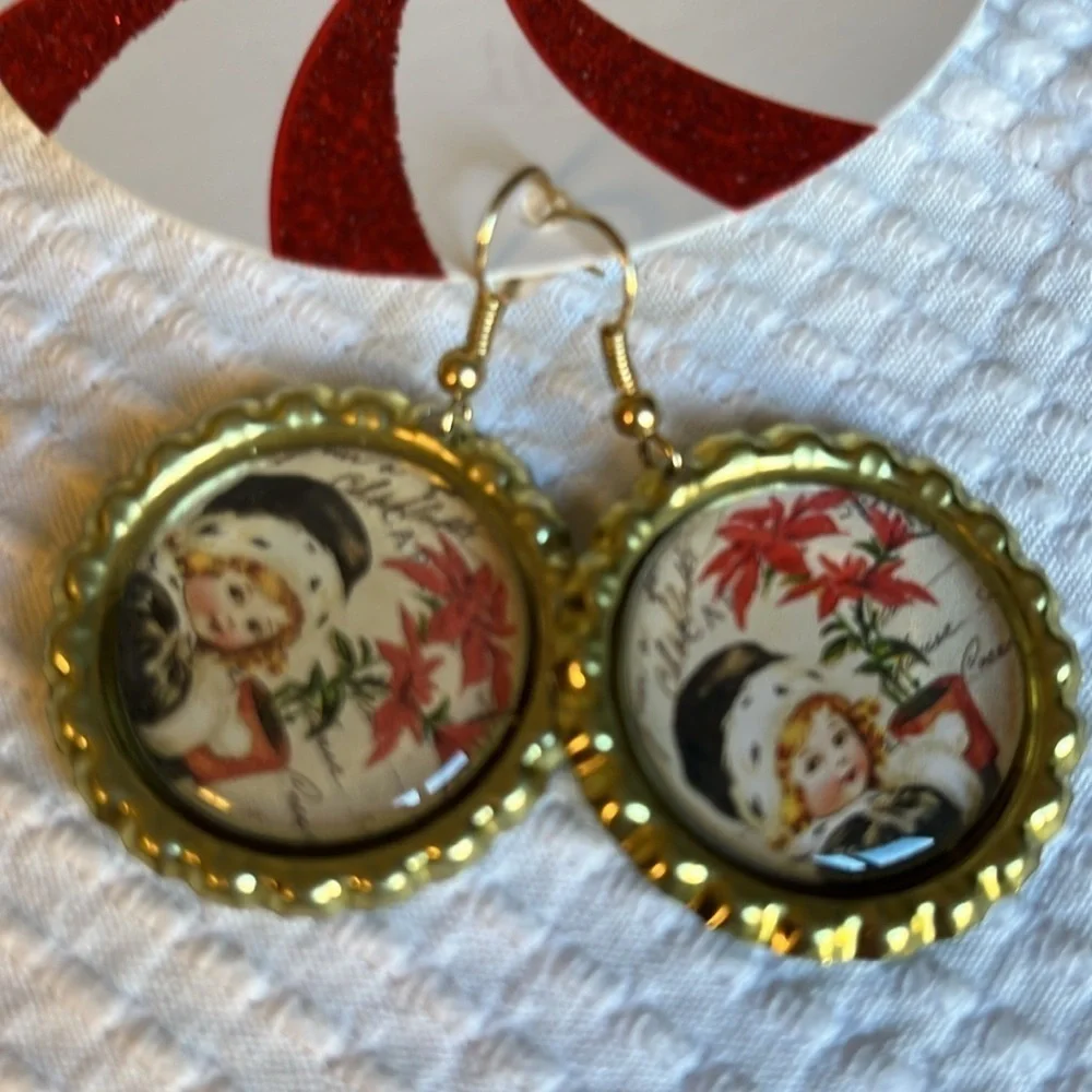 Christmas pins and handmade earrings. Two pins.
